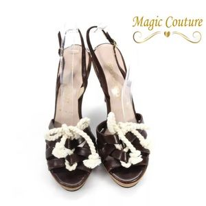 Bruno Frisoni Rope Lace Up Slingback Brown Leather Stiletto Heel 🤍⭐️🤍